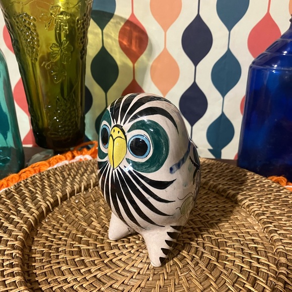 Mexican Tonala Pottery Ceramic Owl Figurine Hand-Painted Signed Cat 324 - Picture 12 of 12